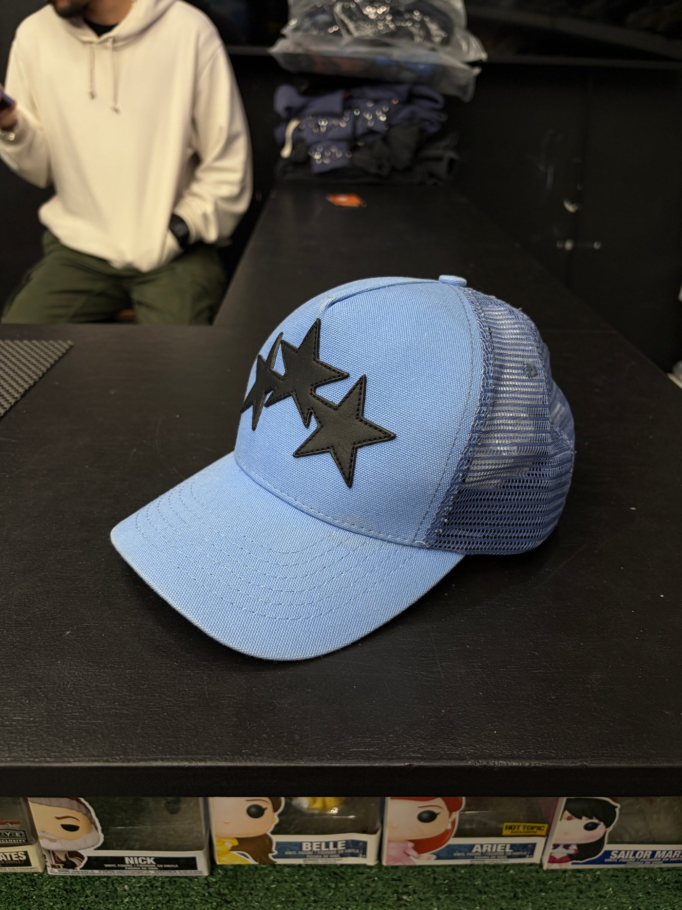 Amiri 3 Star Trucker Hat Light Blue
