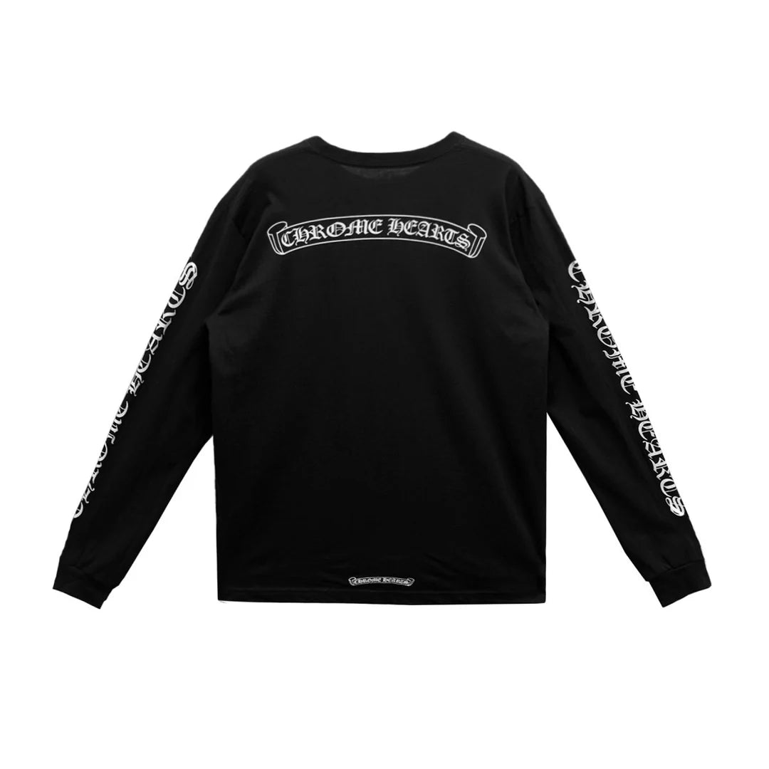 Chrome Hearts Scroll Logo L/S T-Shirt Black White