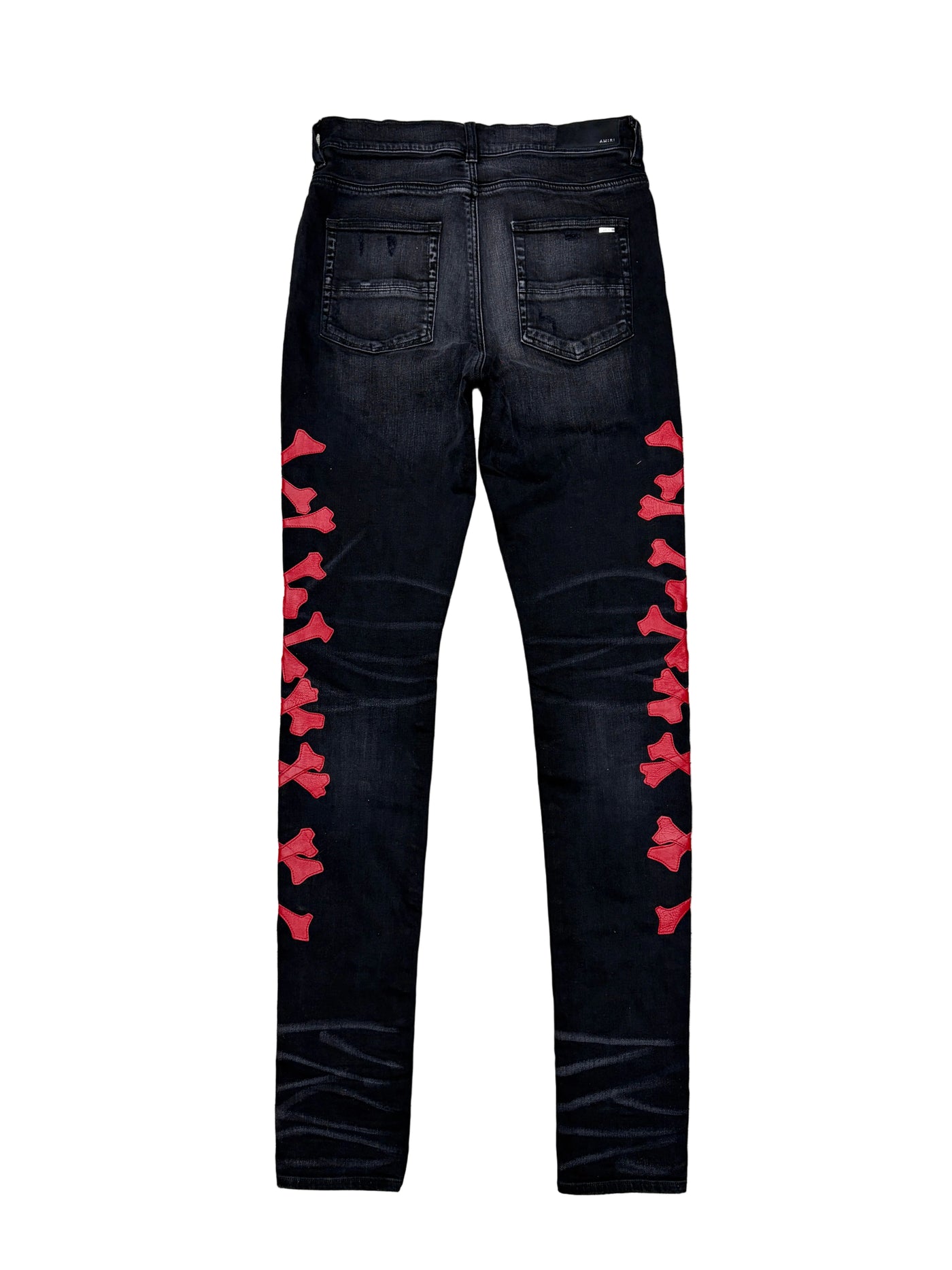 Amiri Red Bones Appliqué Denim Jeans Aged Black