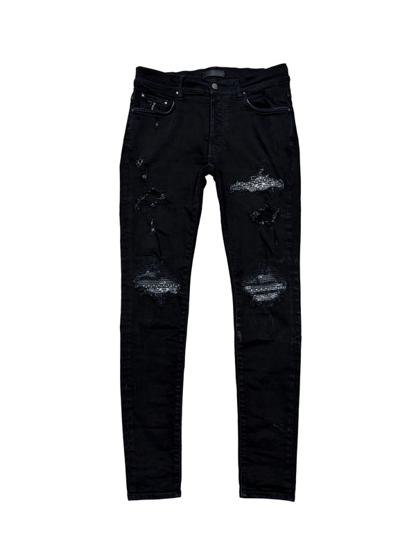 Amiri MX1 Bandana Patch Distressed Skinny Jeans Black