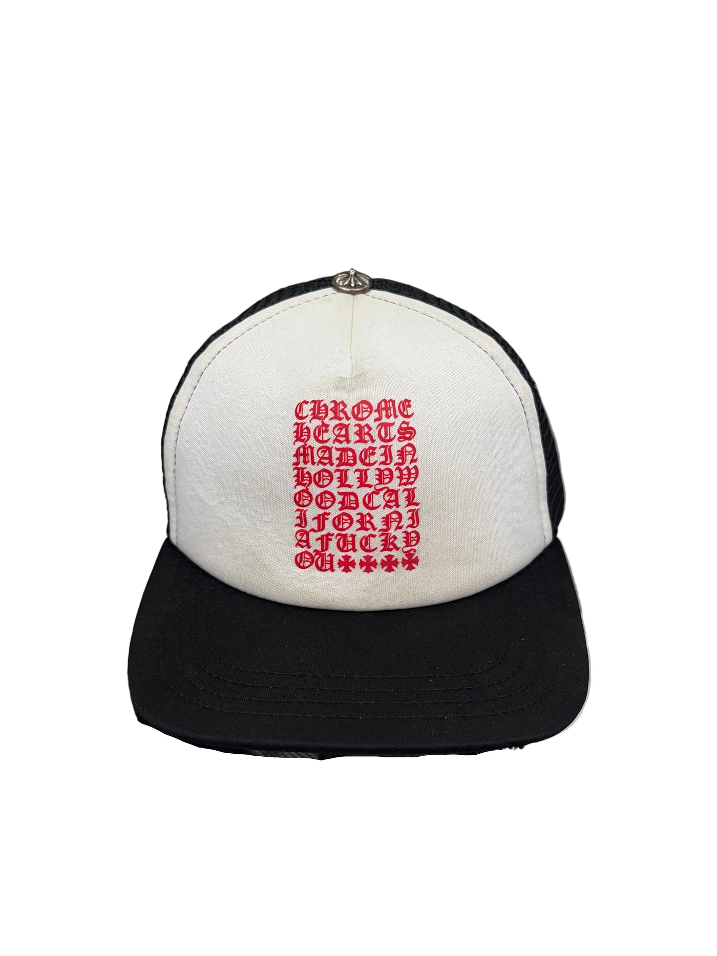 Chrome Hearts Eyechart Trucker Hat Black White Red