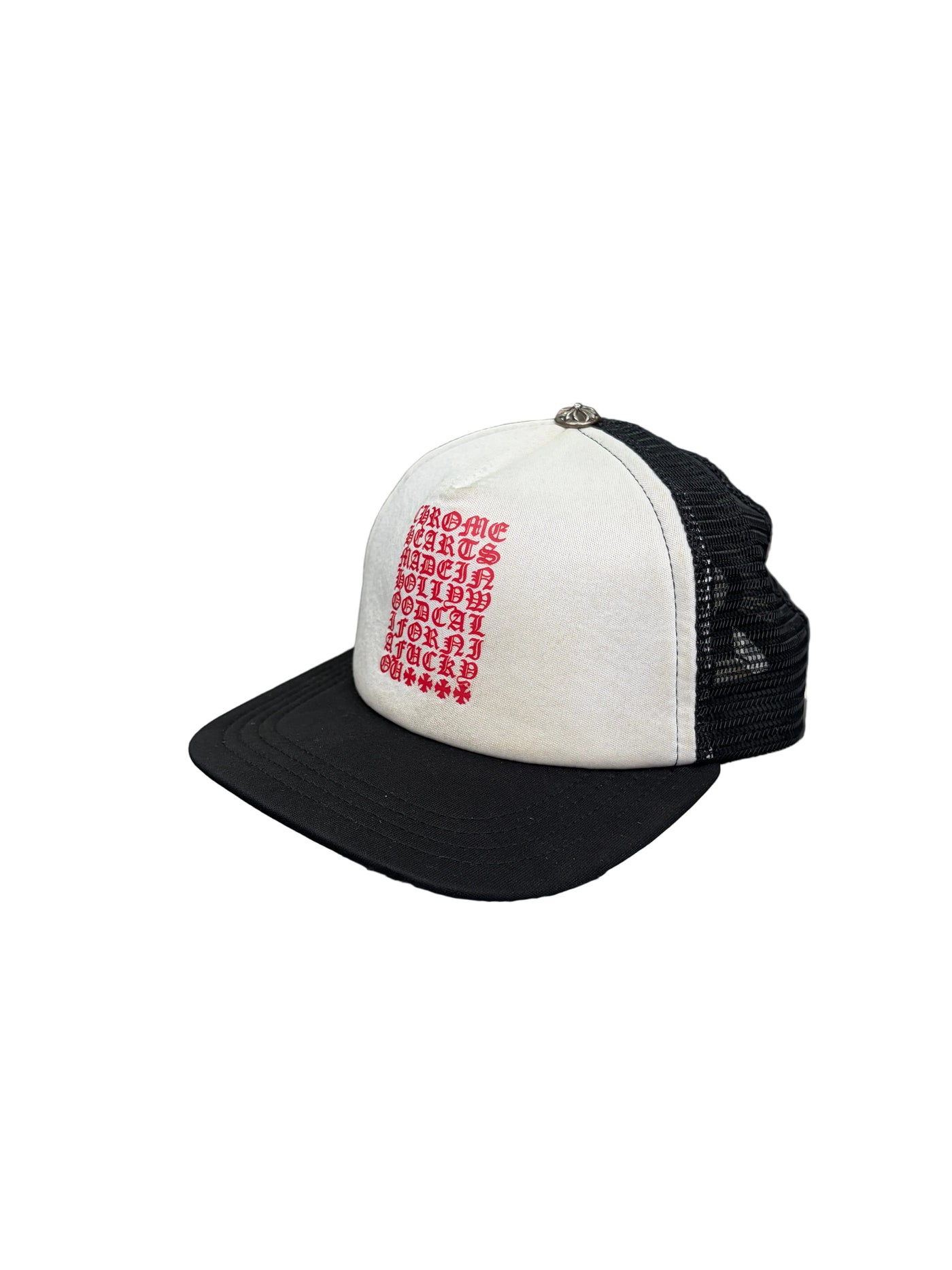 Chrome Hearts Eyechart Trucker Hat Black White Red