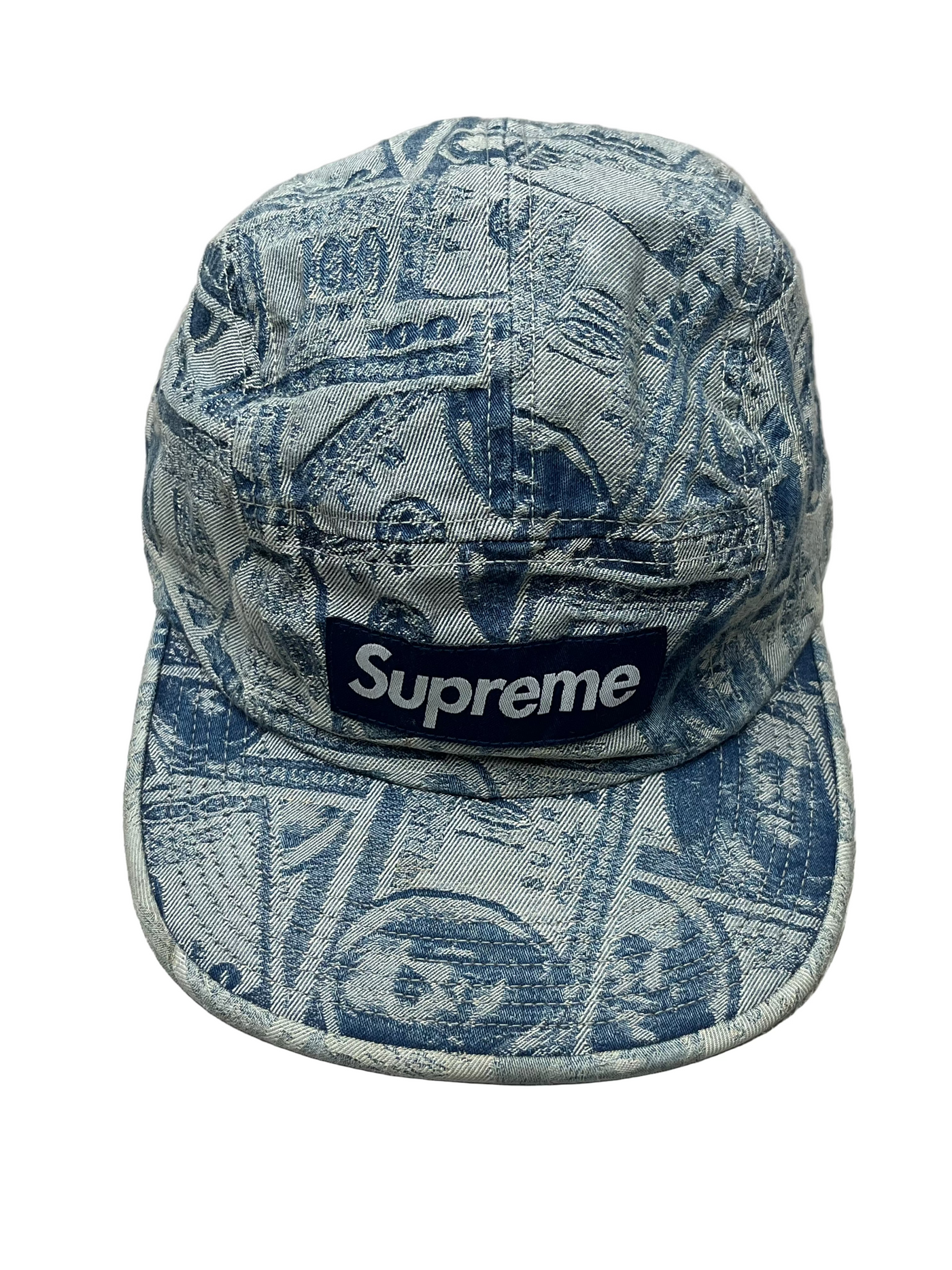 Supreme 100 Dollar Bill Camp Cap Blue