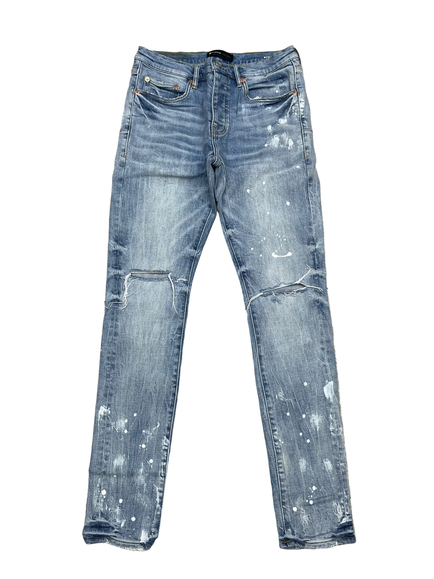 Purple Brand Paint Splatter Jeans Light Blue