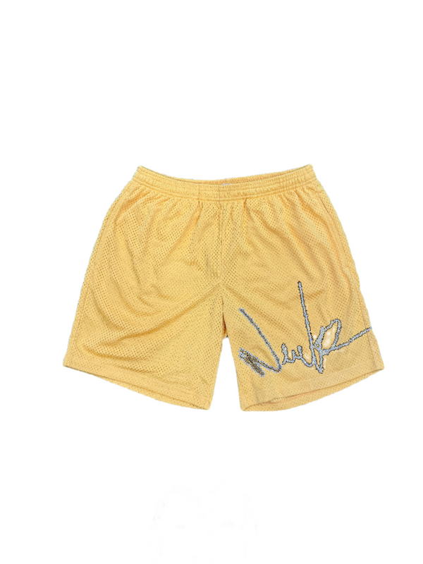NewYrrk Yellow Basketball Shorts Logo w/ White Black Crystal