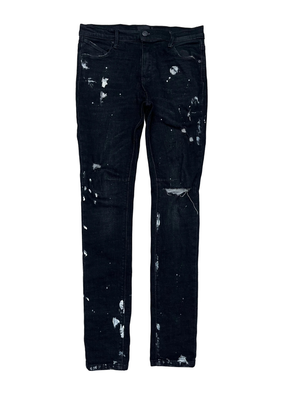 RTA Clayton Distressed Paint Splatter Skinny Jeans Black