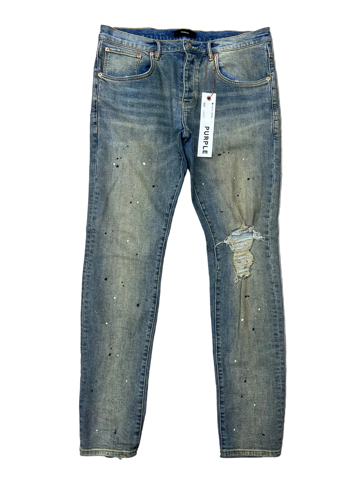 Purple Brand Mid Rise Paint Splatter Destroy Jeans Blue