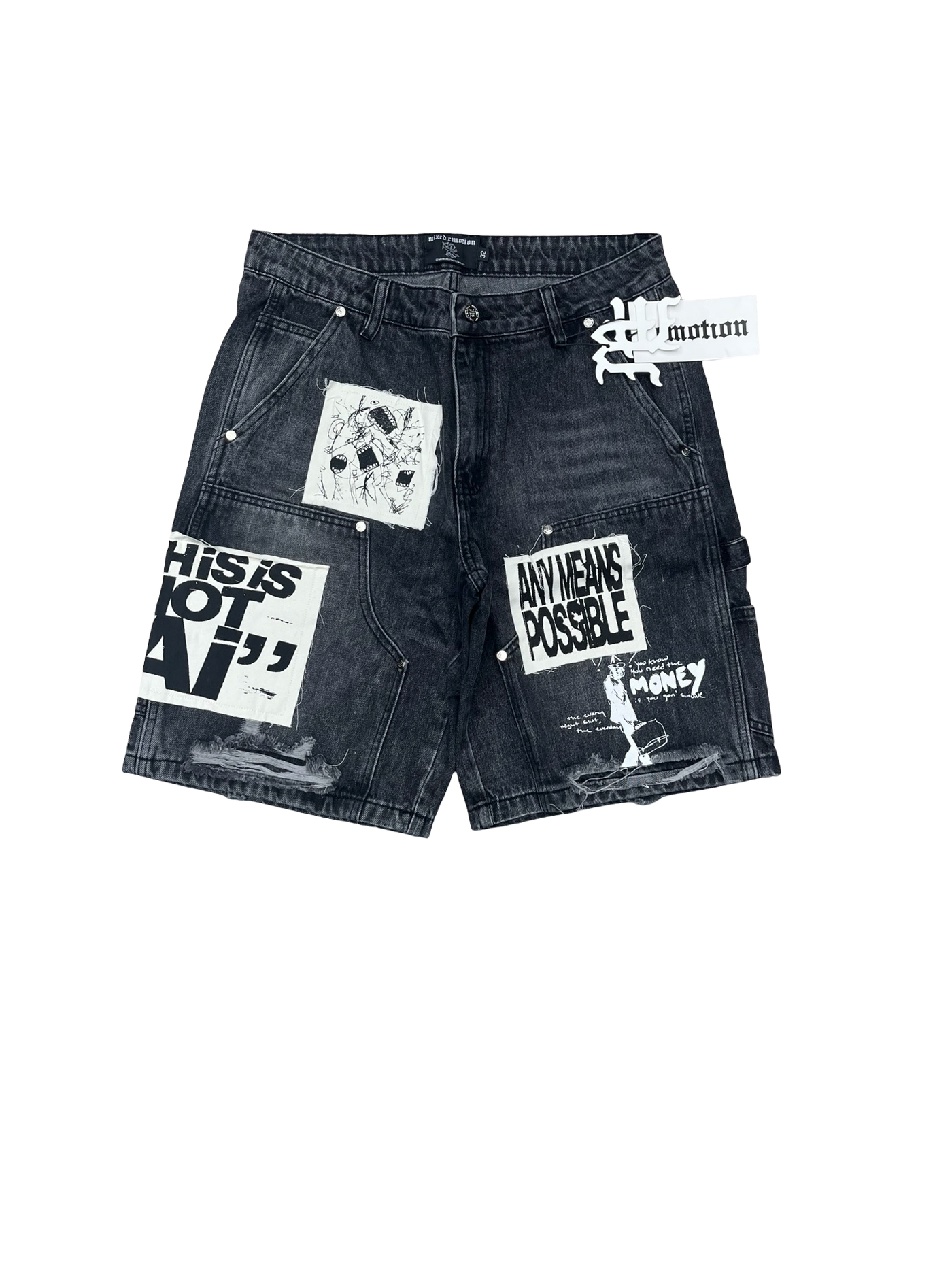 Mixed Emotions Black "AI" Denim Shorts