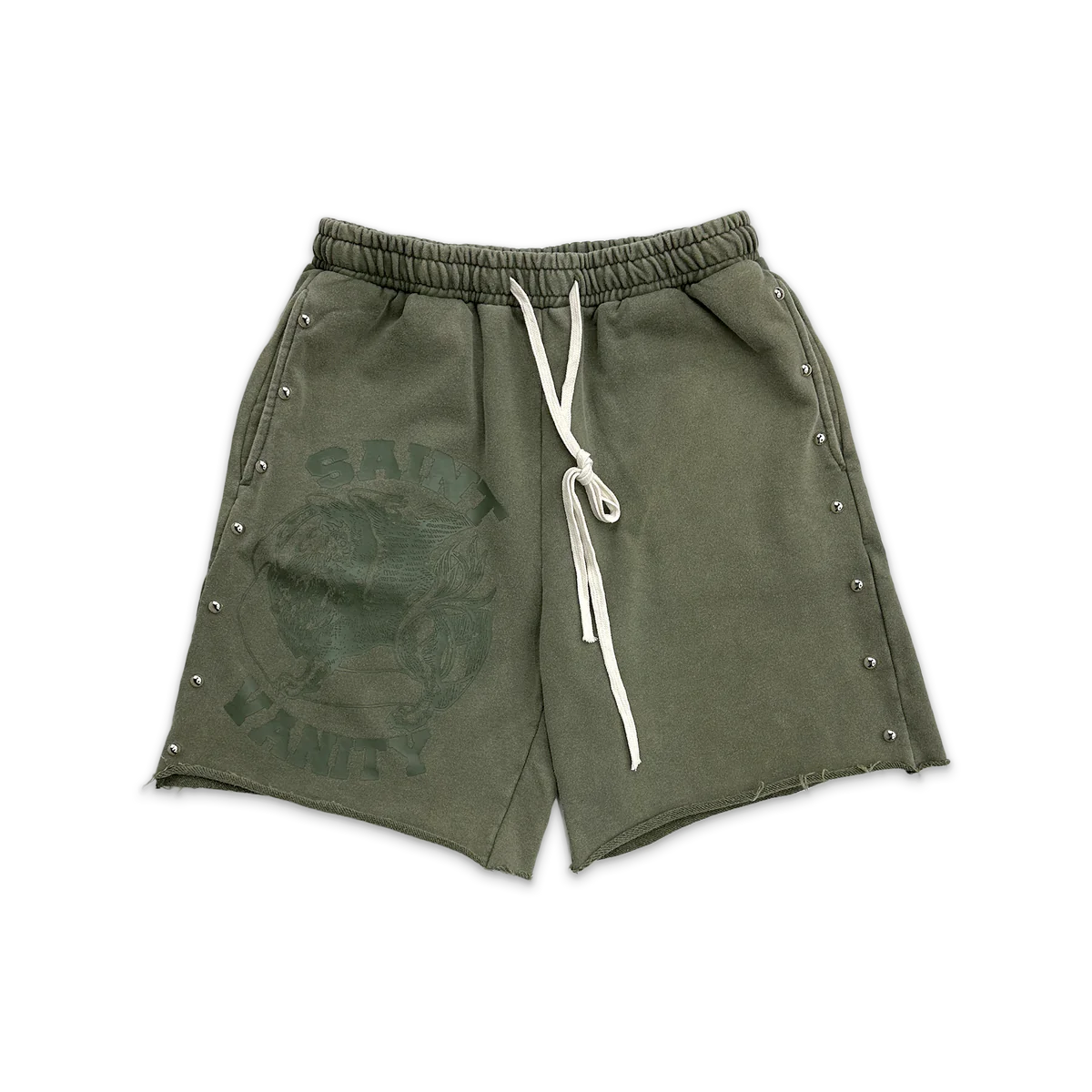 Saint Vanity Terry Cloth Studded Shorts Green
