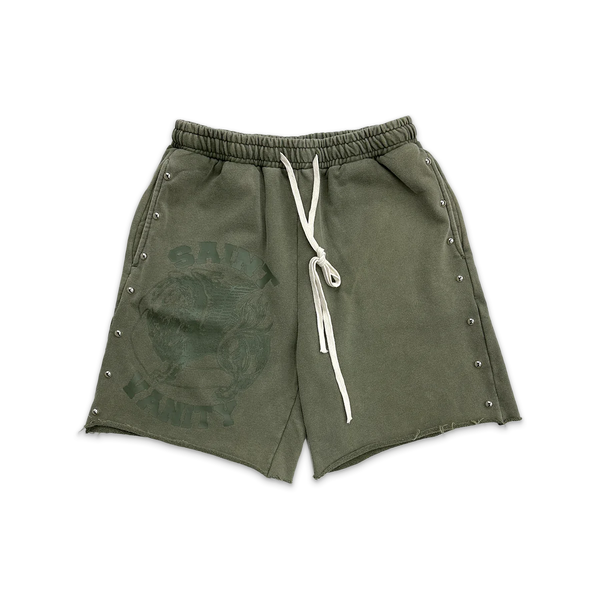 Saint Vanity Terry Cloth Studded Shorts Green