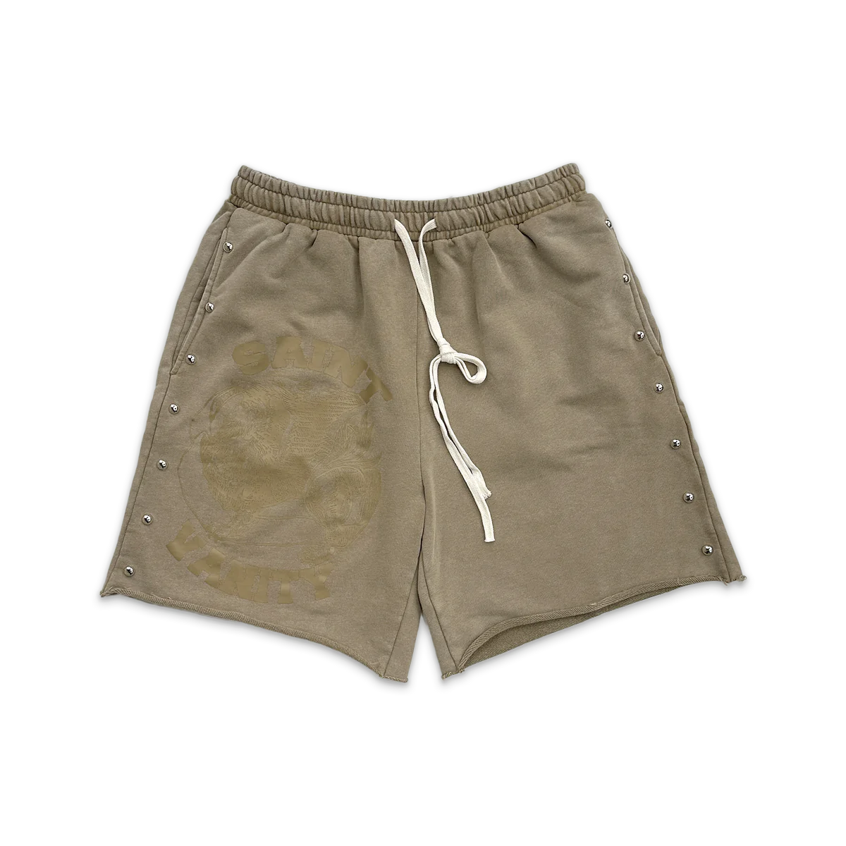 Saint Vanity Terry Cloth Studded Shorts Wheat