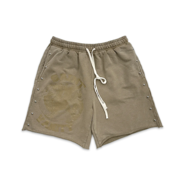 Saint Vanity Terry Cloth Studded Shorts Wheat