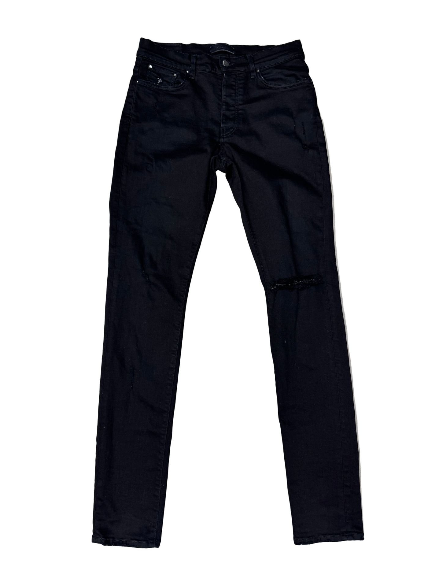 Amiri Knee Hole Plain Black Denim Jeans