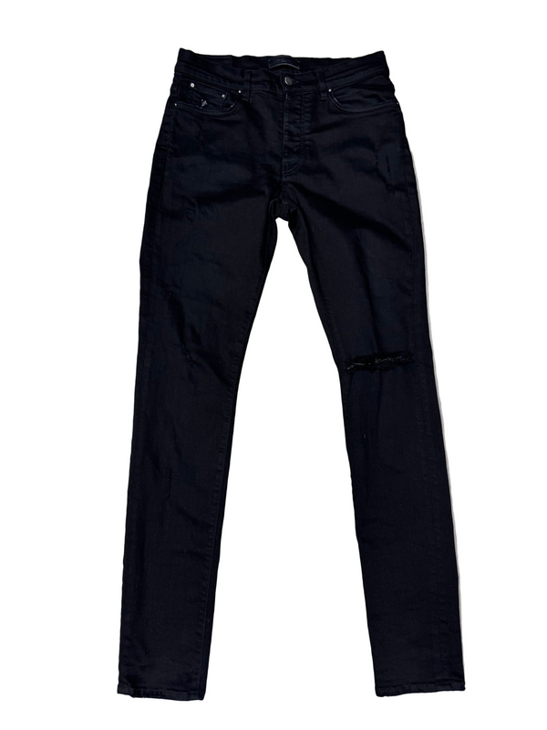 Amiri Knee Hole Plain Black Denim Jeans