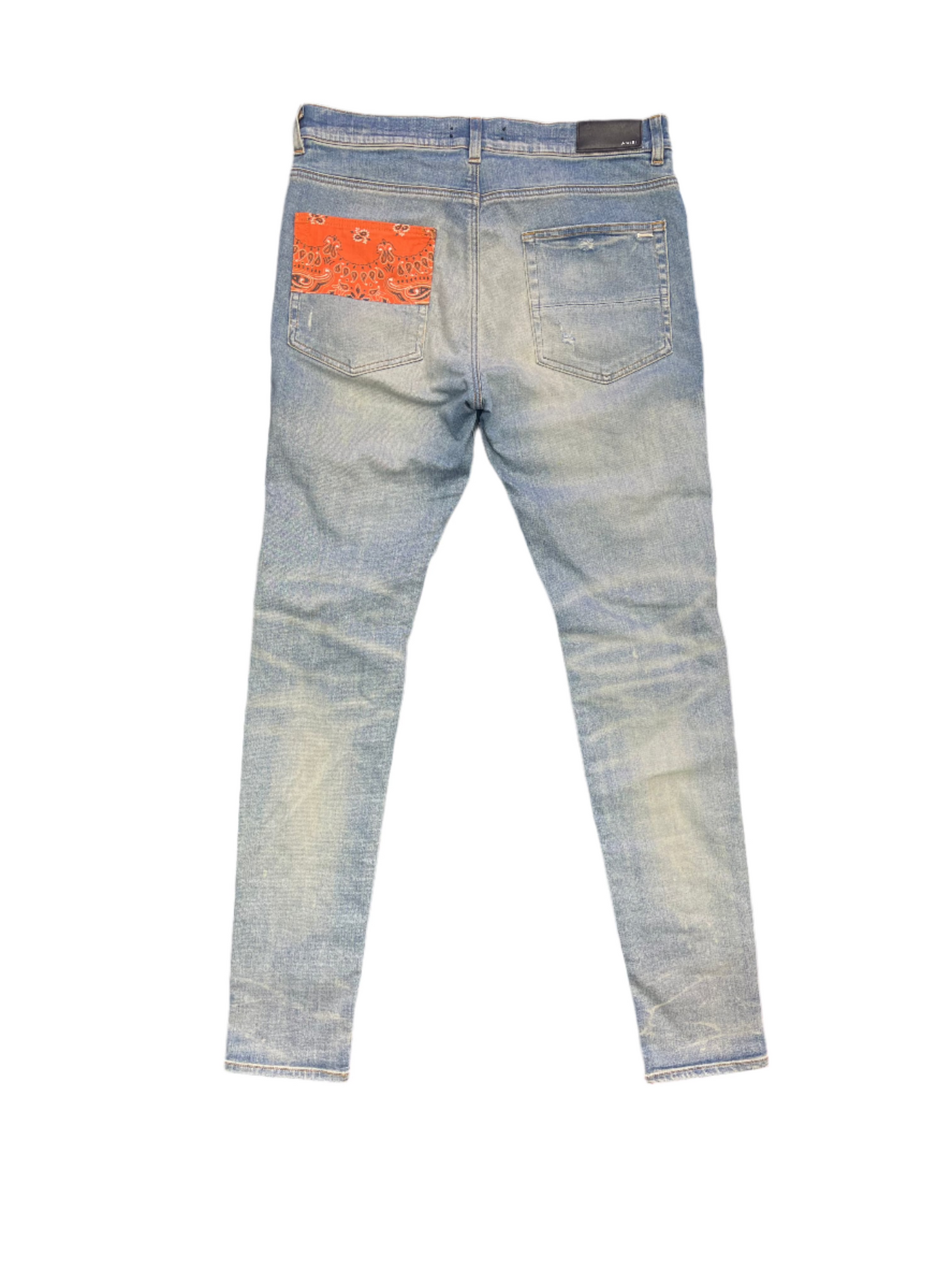 Amiri Orange Bandana Art Patch Indigo Jeans