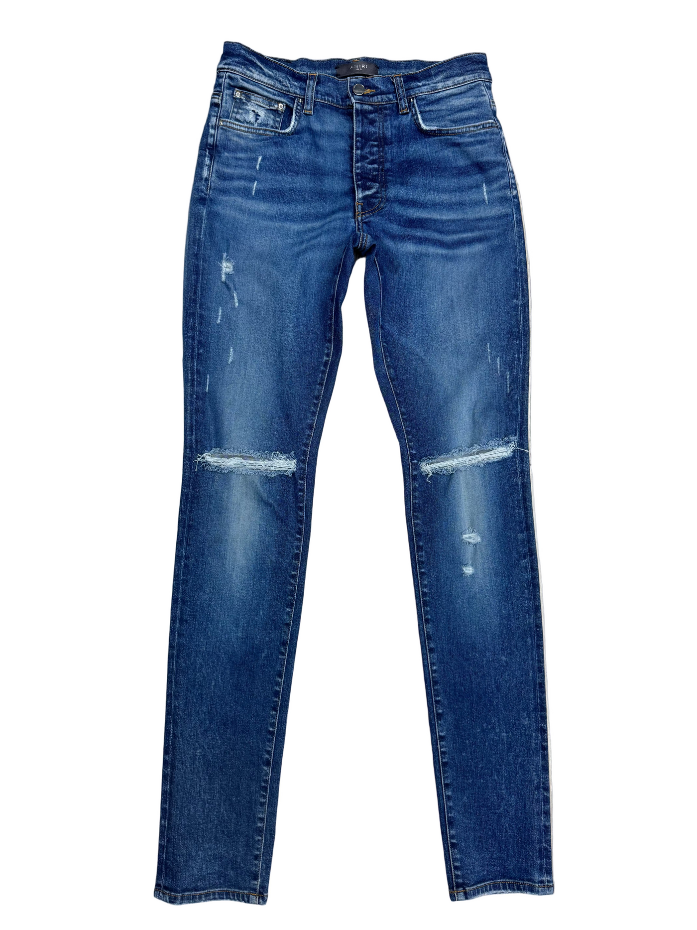 Amiri Distressed Denim Knee Cut Jeans