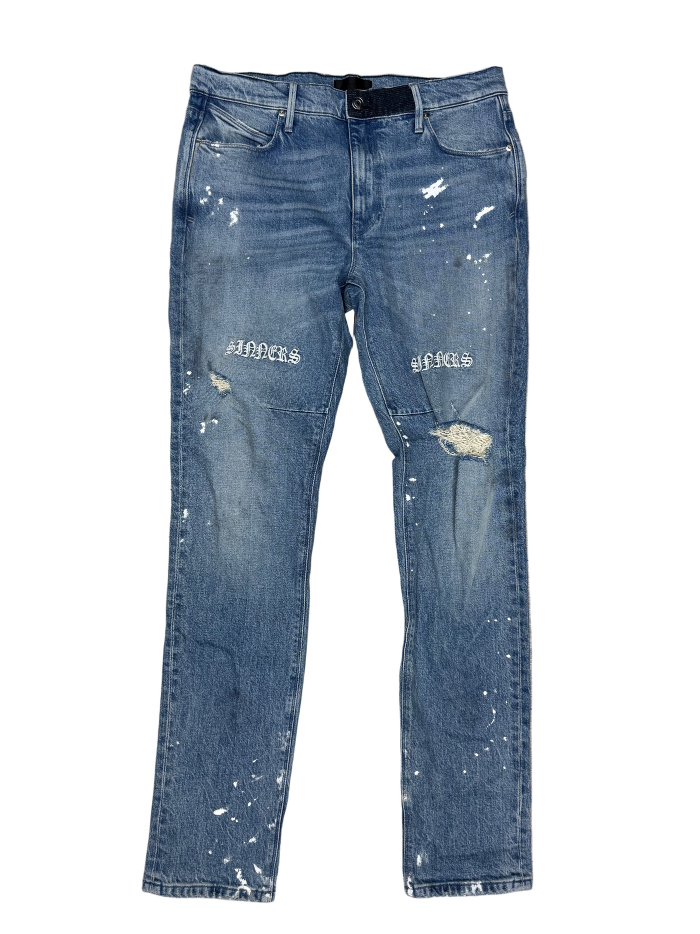 RTA Clayton Distressed White Paint Jeans