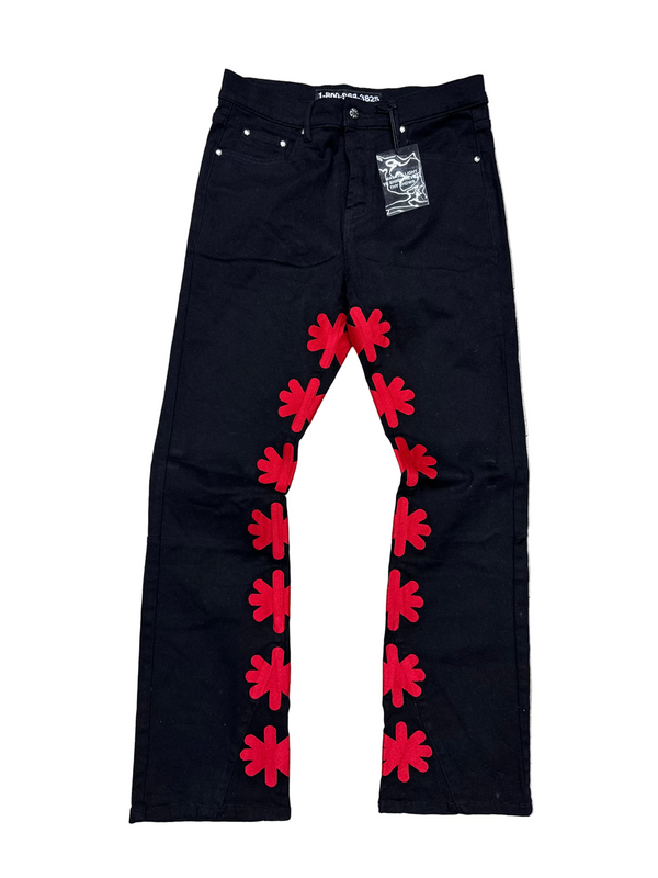 Lost Shdws Flared Denim Red Black Jeans