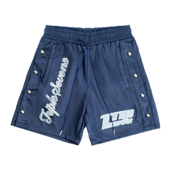 Triple Sevens Nylon Button Up Shorts Navy Blue
