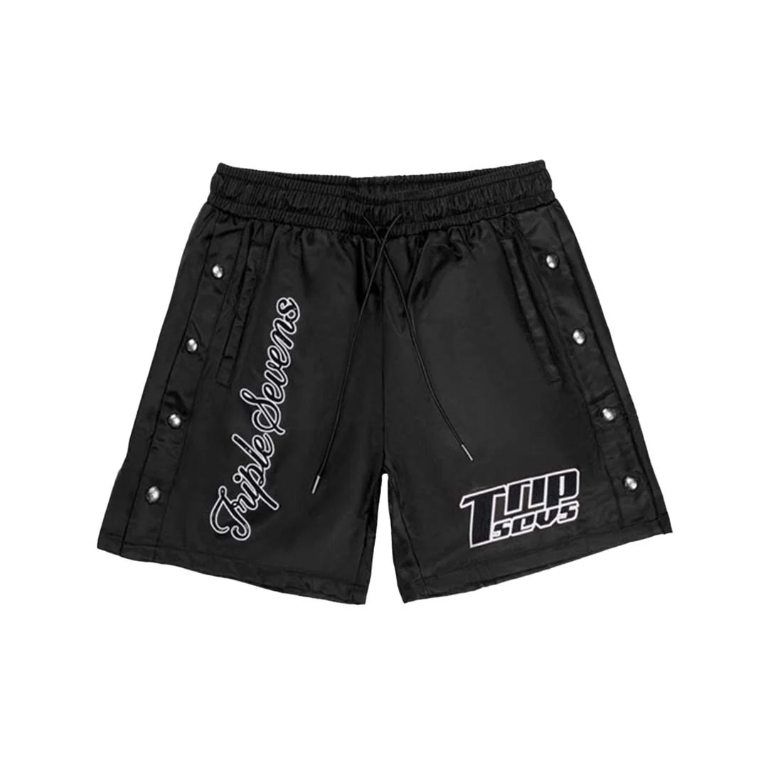 Triple Sevens Nylon Button Up Shorts Black