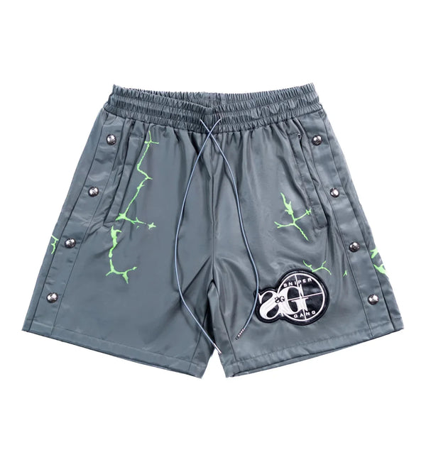 Triple Sevens Nylon Button Up Shorts Grey Green