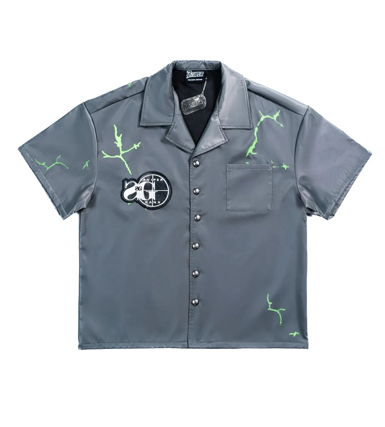 Triple Sevens Nylon Button Up Shirt Grey Green