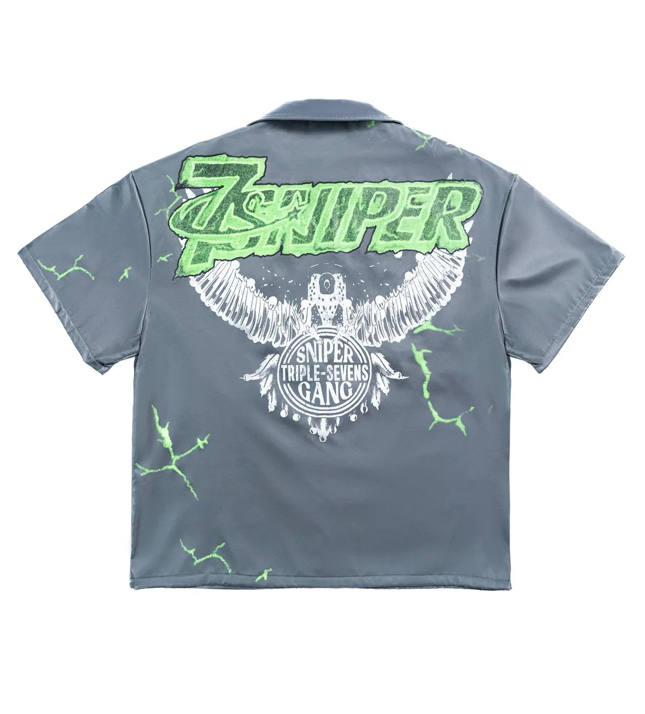 Triple Sevens Nylon Button Up Shirt Grey Green