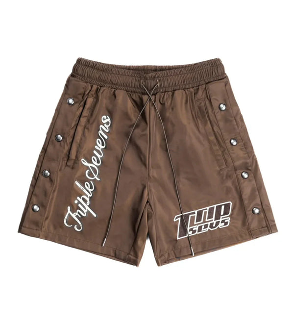 Triple Sevens Nylon Button Up Shorts Brown