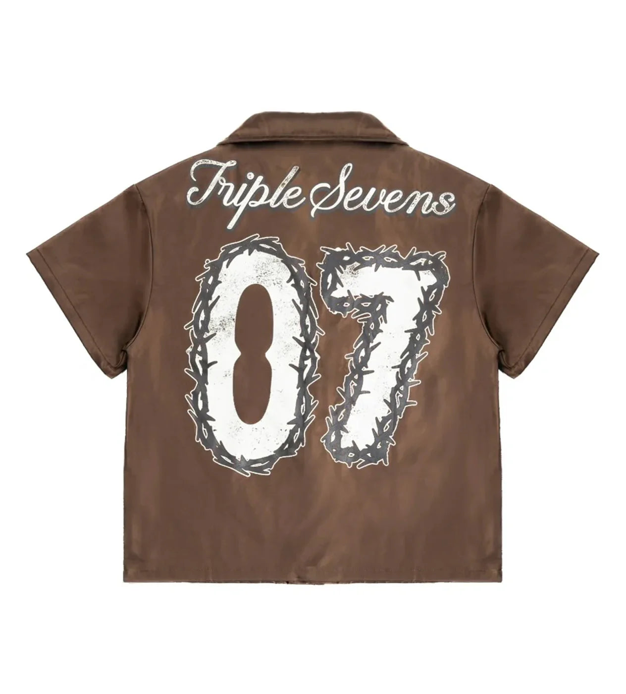 Triple Sevens Nylon Button Up Shirt Brown