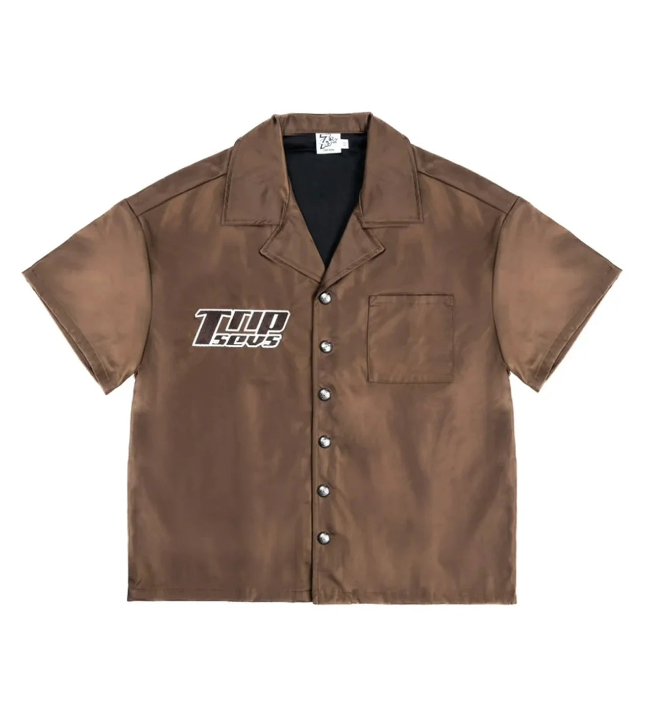 Triple Sevens Nylon Button Up Shirt Brown