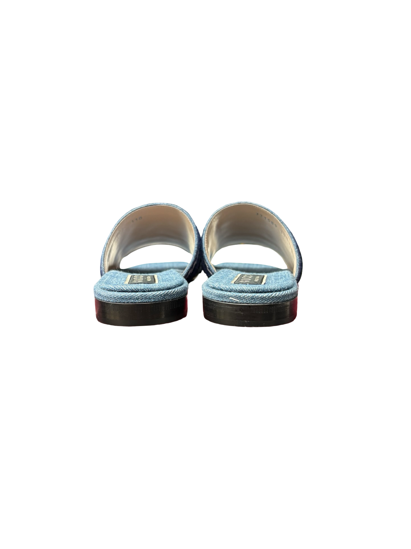 Gucci Jane Light Blue Denim Velvet Logo Mule Flat Slip On Sandal