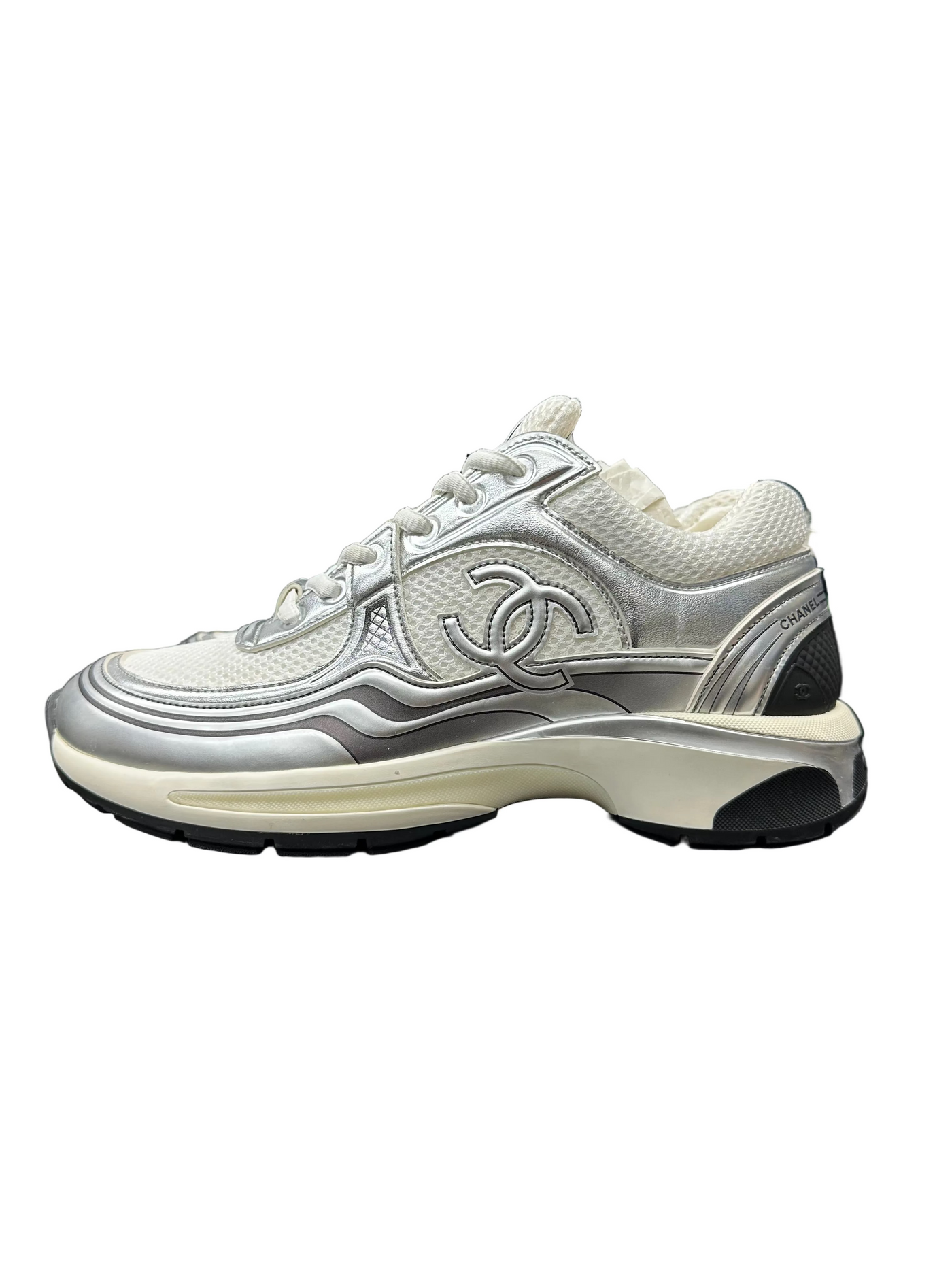 Wmns Chanel CC Logo Sneaker White Silver