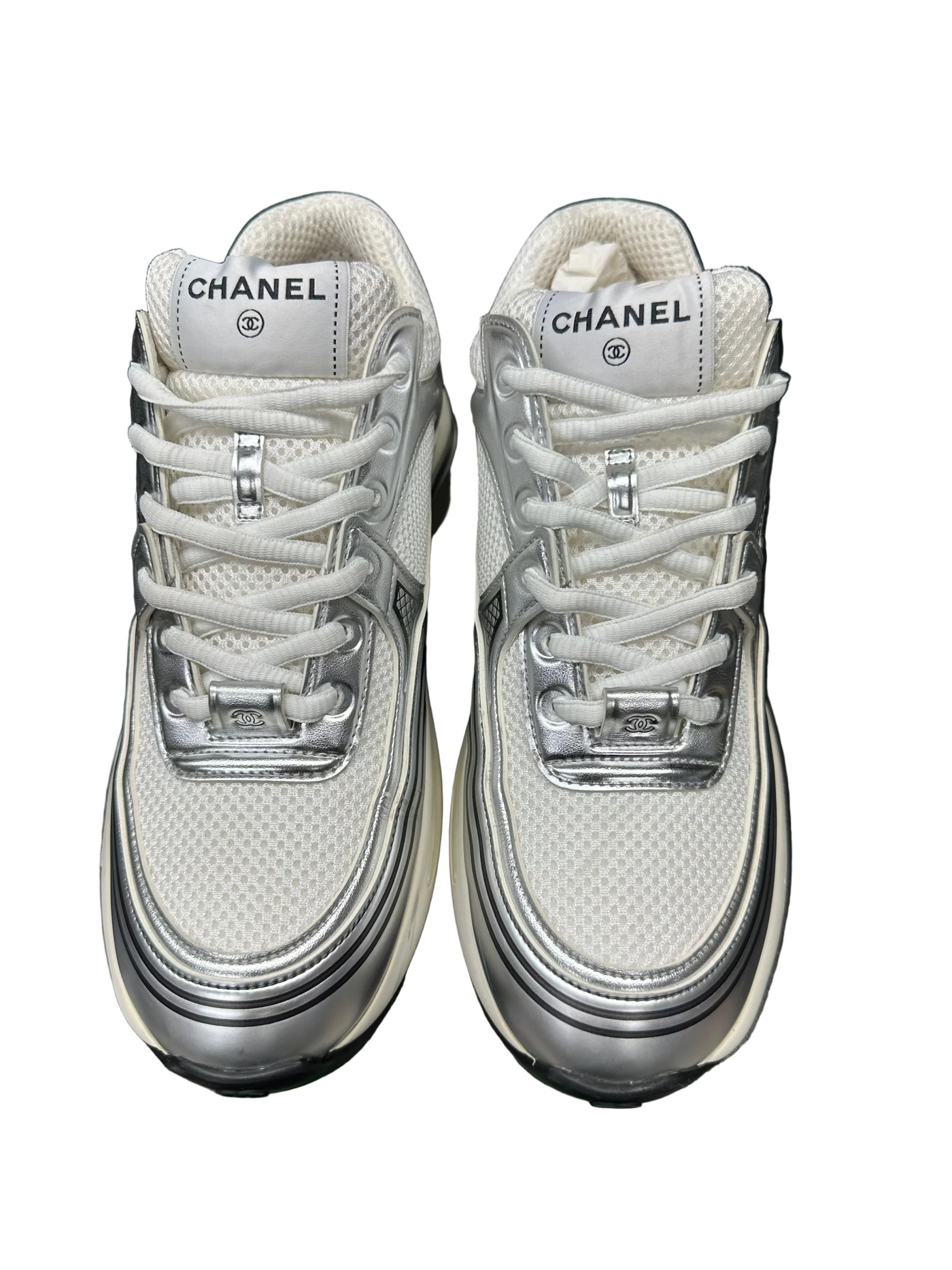 Wmns Chanel CC Logo Sneaker White Silver
