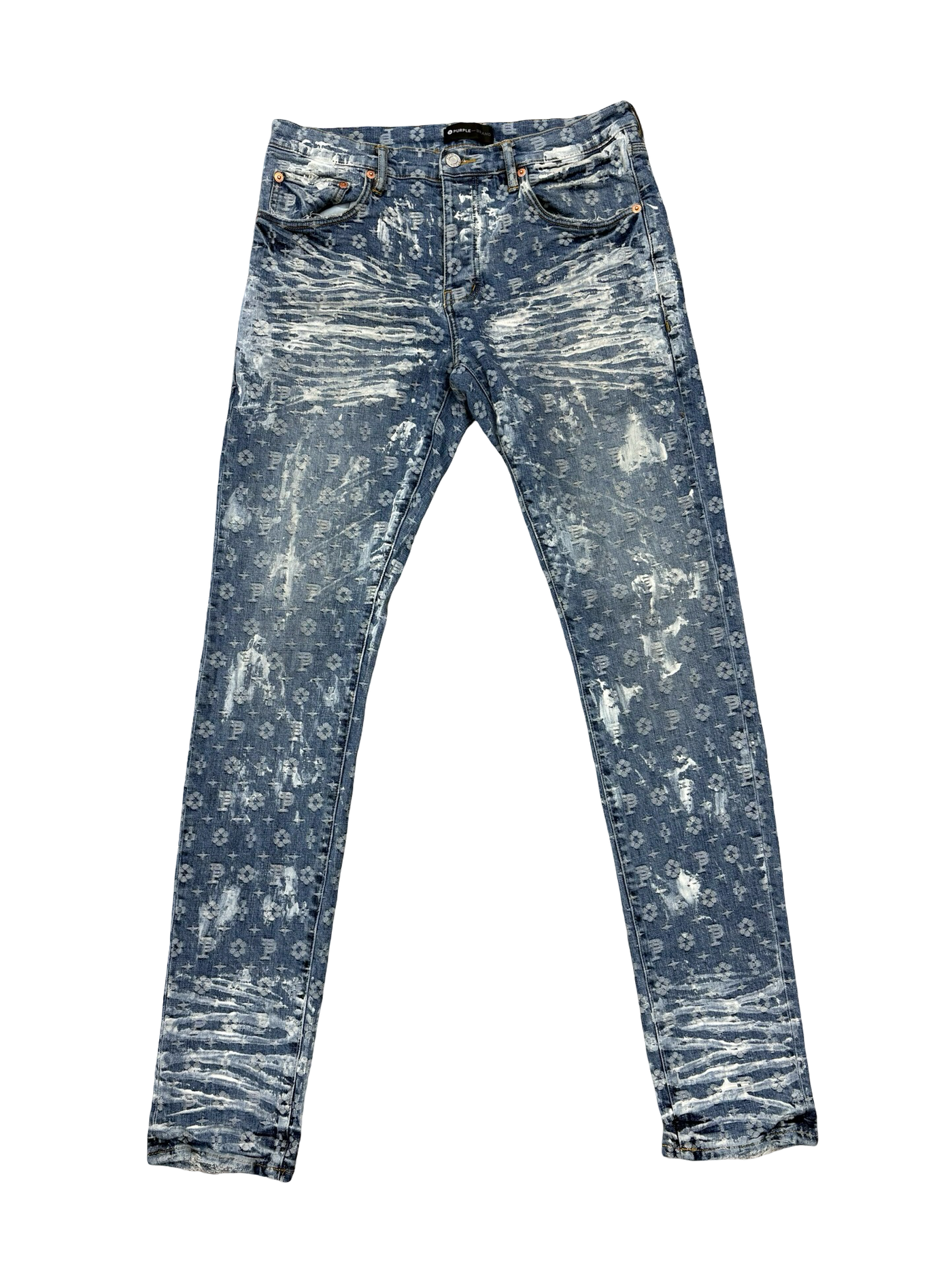 Purple Brand P001 Super Heavy Waxed Indigo Jacquard Monogram Jeans