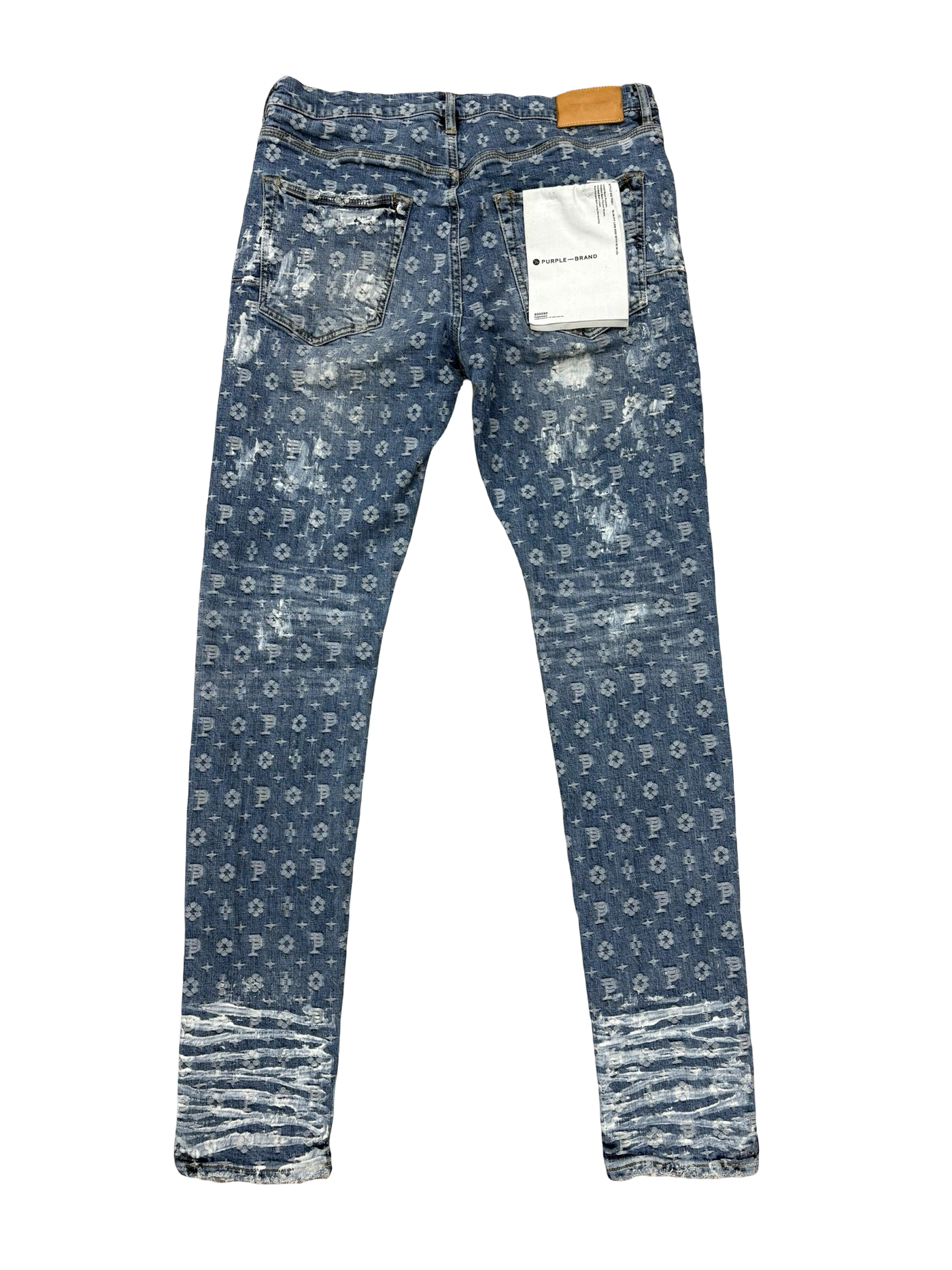 Purple Brand P001 Super Heavy Waxed Indigo Jacquard Monogram Jeans