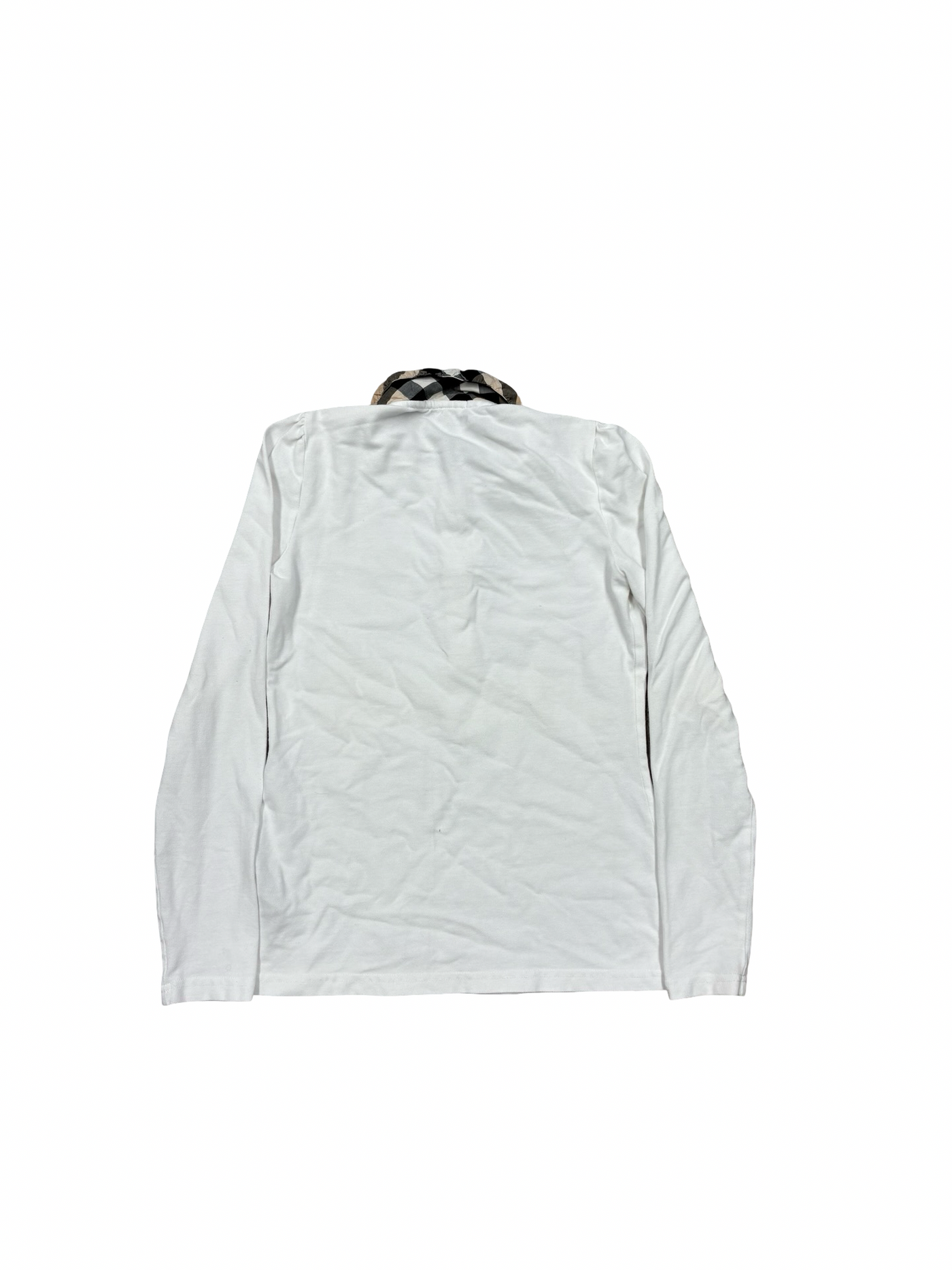 Burberry Long-Sleeve Nova Check Print Ruffled Collar Shirt White