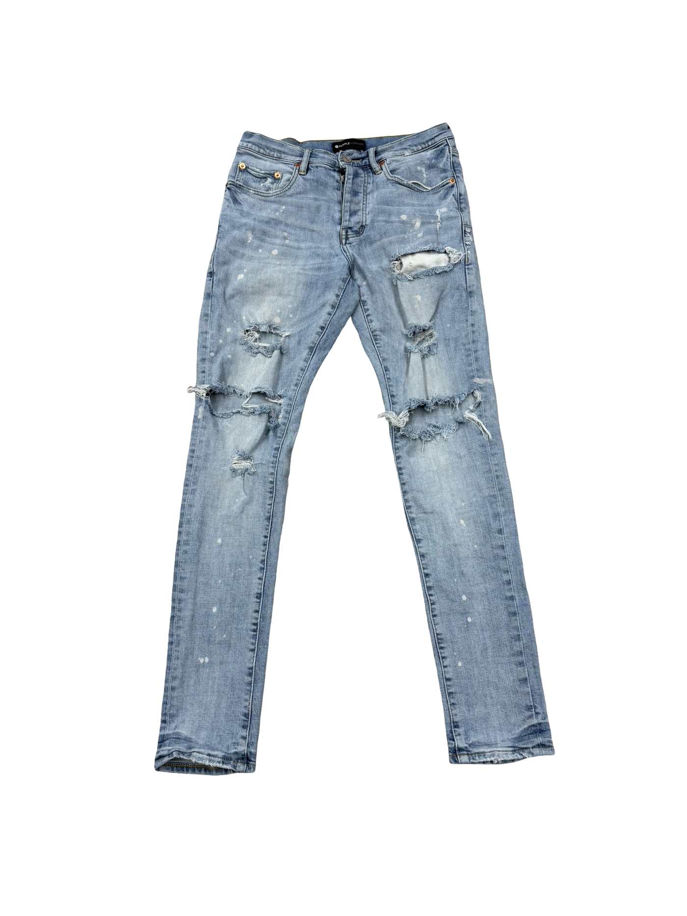 Purple Brand Distressed Paint Splatter Slim-Straight Jeans Blue