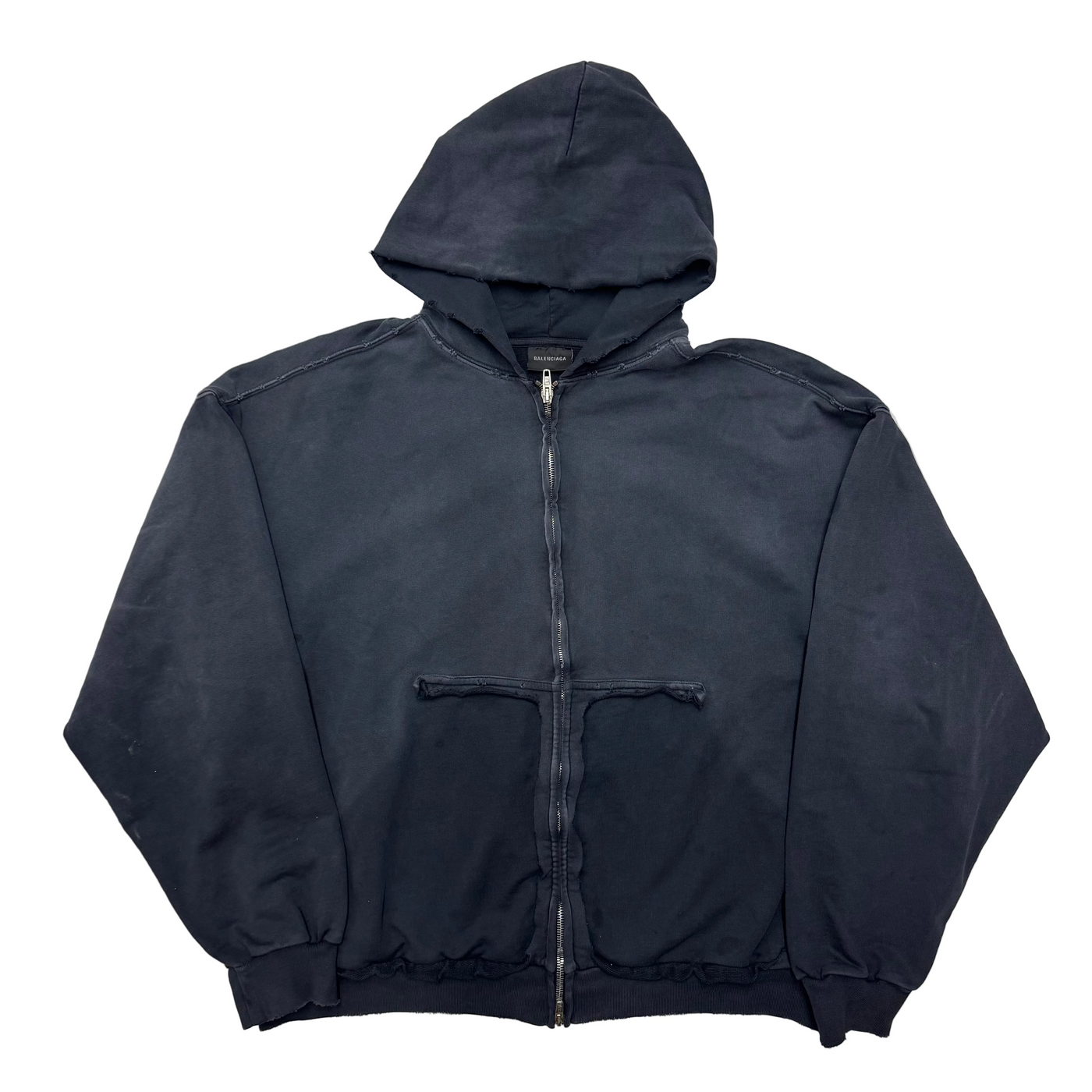 Balenciaga Tape Type Ripped Pocket Oversized Zip Up Hoodie Black