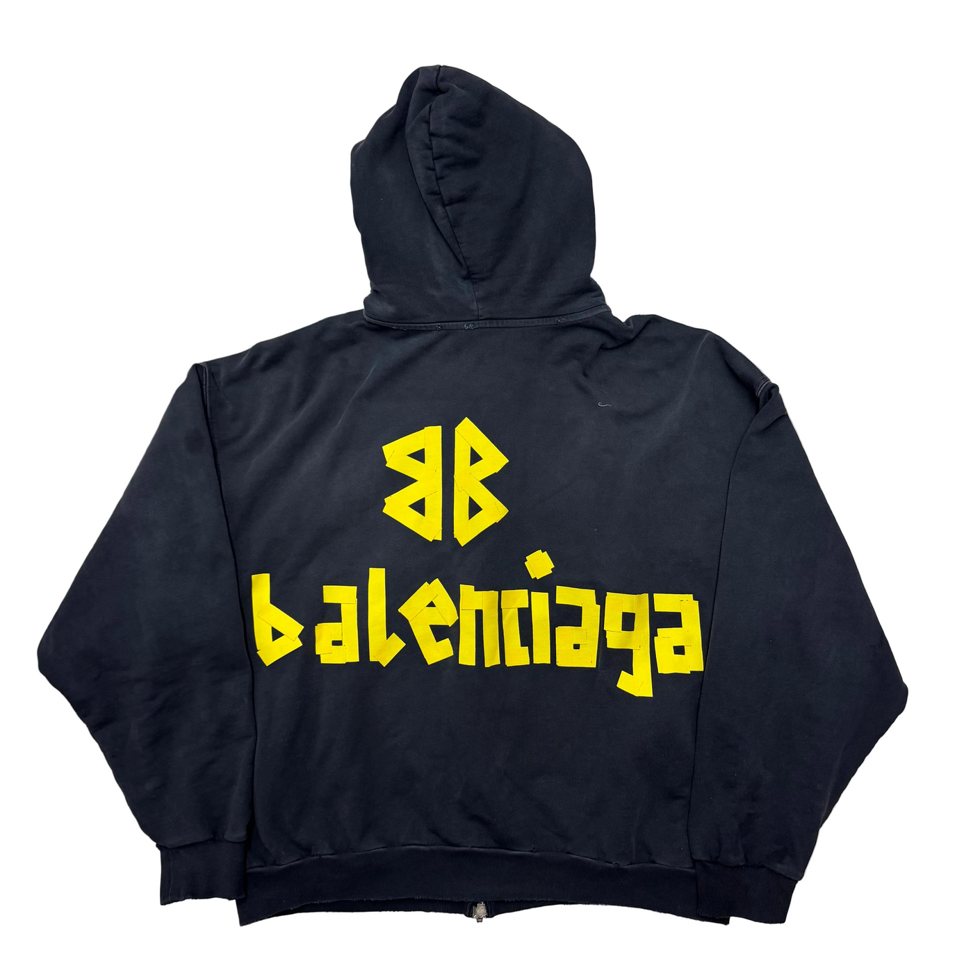 Balenciaga Tape Type Ripped Pocket Oversized Zip Up Hoodie Black
