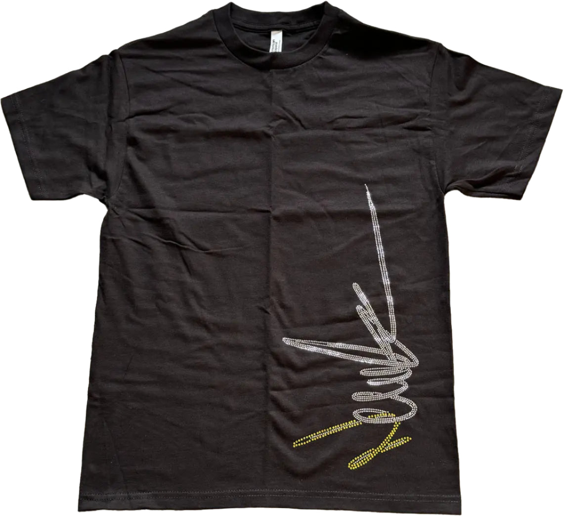 NewYrrk Black T-shirt Side Logo w/ White Yellow Crystals