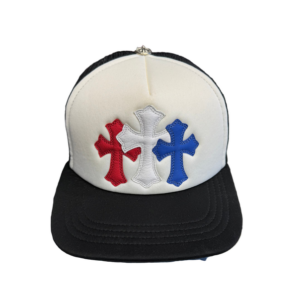 Chrome Hearts Triple Cross Trucker Hat Red White Blue