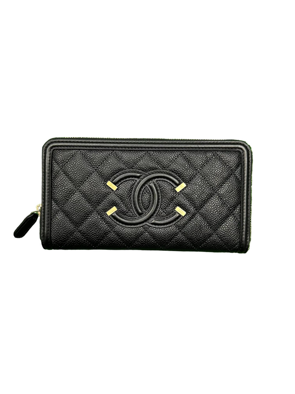 Chanel Caviar Skin Filigree Zip Around Wallet