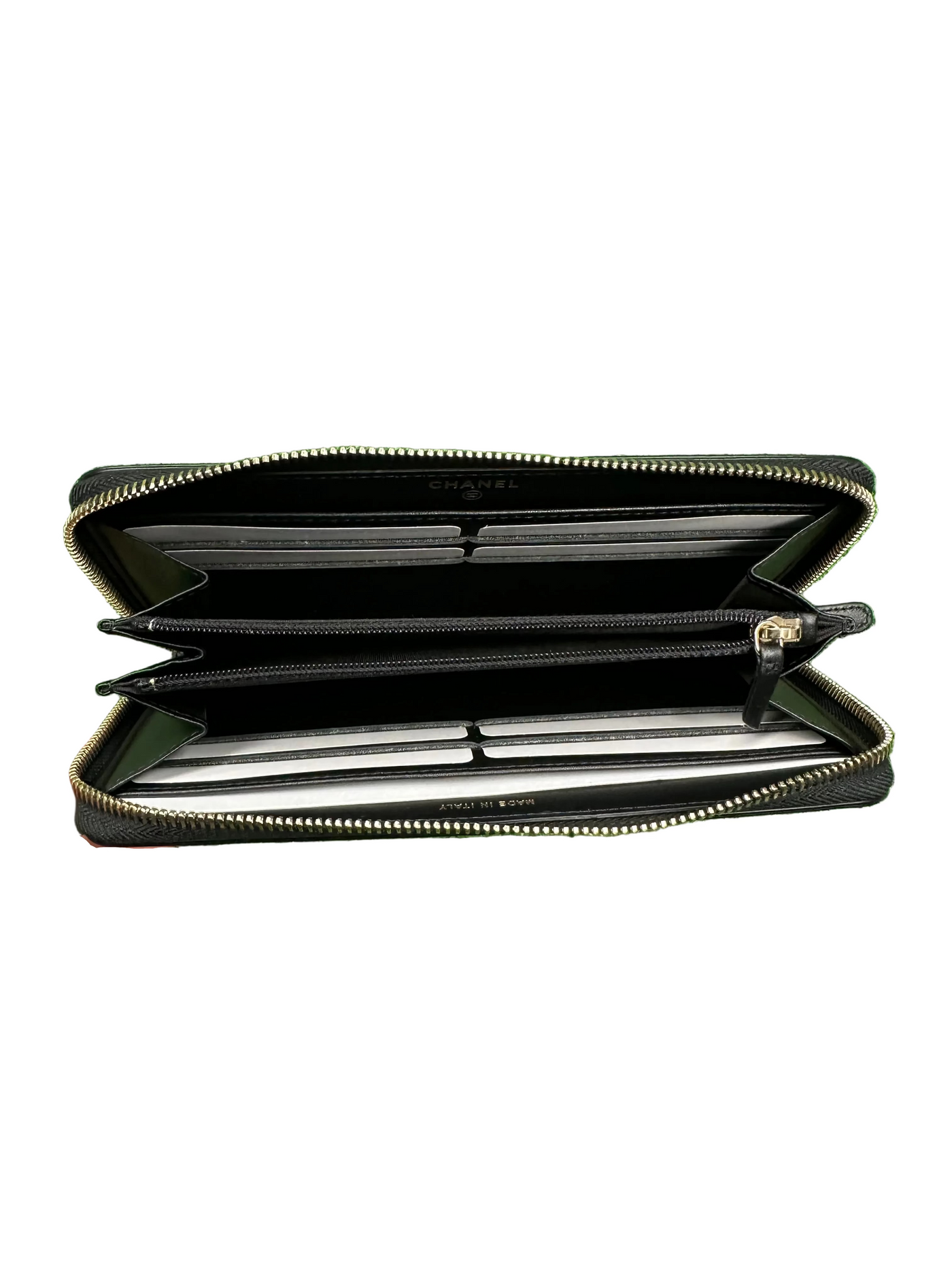 Chanel Caviar Skin Filigree Zip Around Wallet