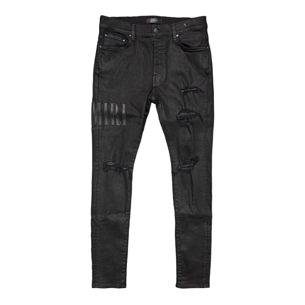 Amiri Appliquéd Logo Distressed Jeans Black