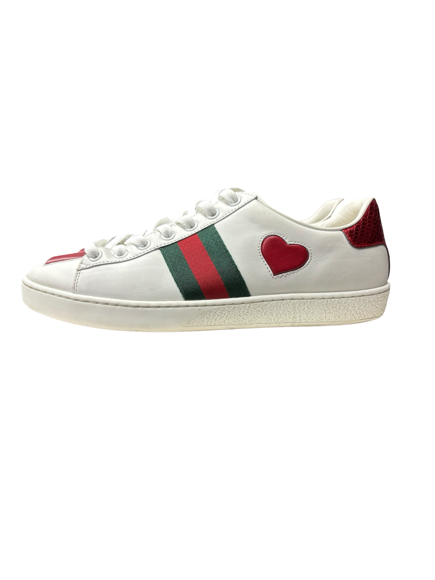 Gucci Ace Red Heart Applique Leather Sneakers