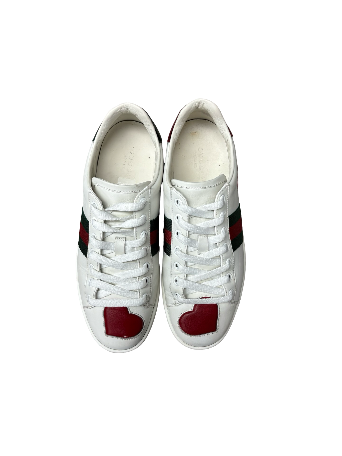 Gucci Ace Red Heart Applique Leather Sneakers