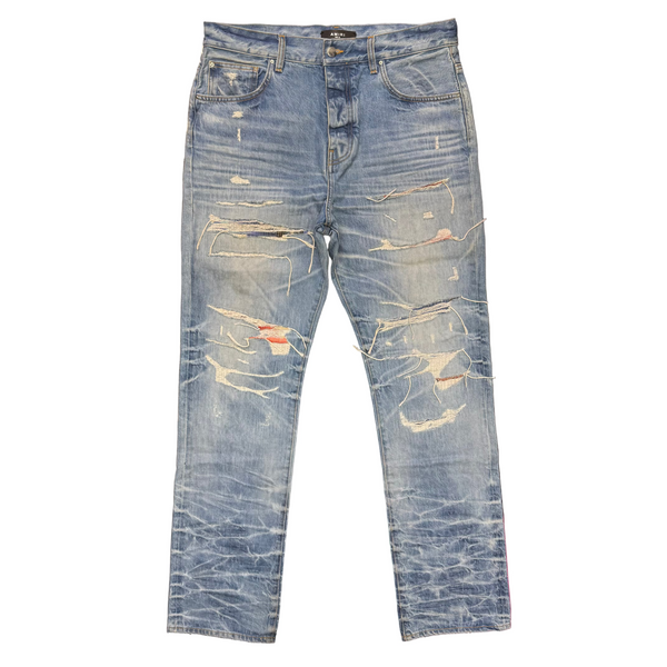Amiri Aloha Patch Distressed Jeans Faded Indigo