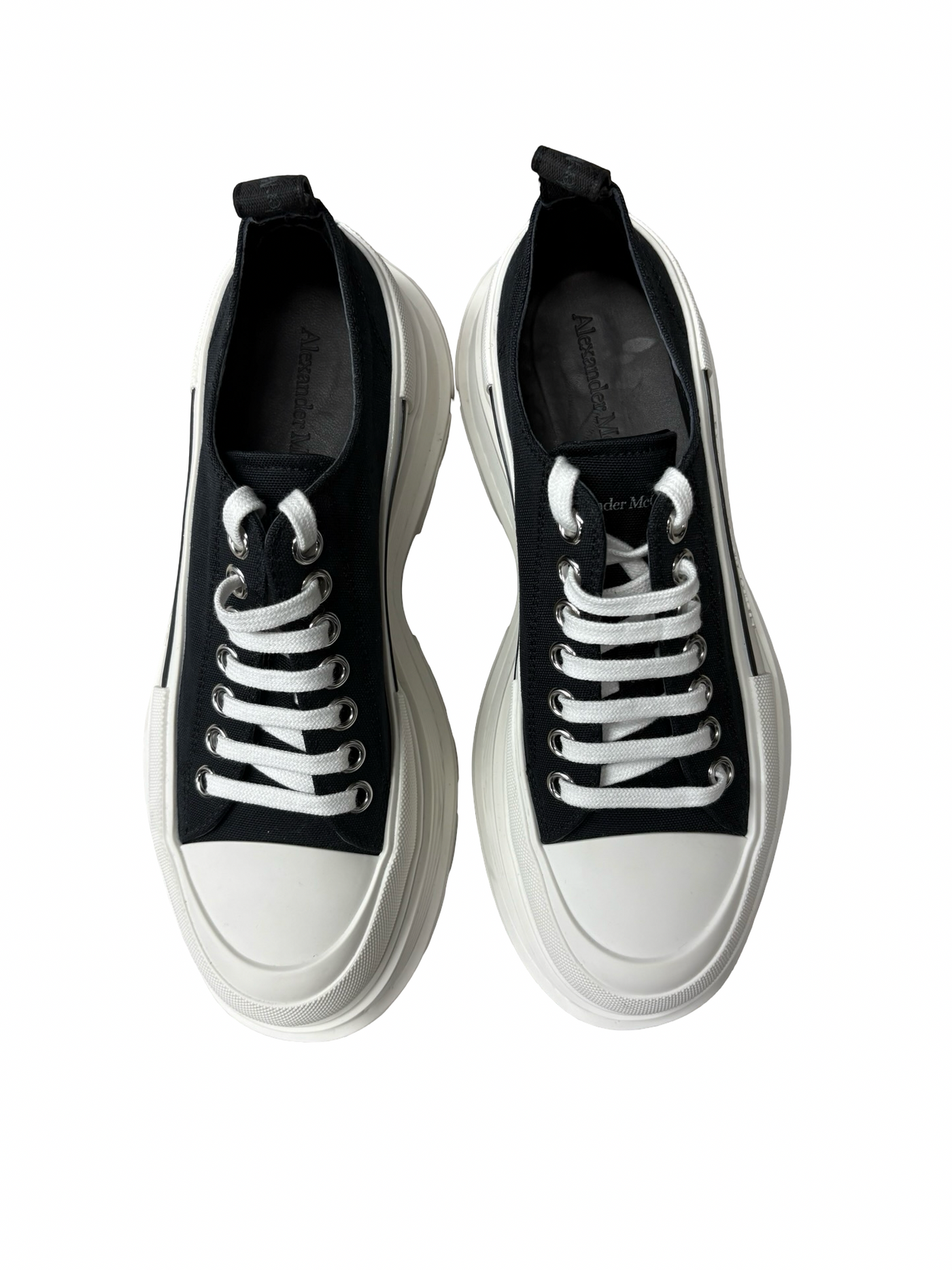 Alexander McQueen Tread Slick Lace-Up Sneakers Black/White