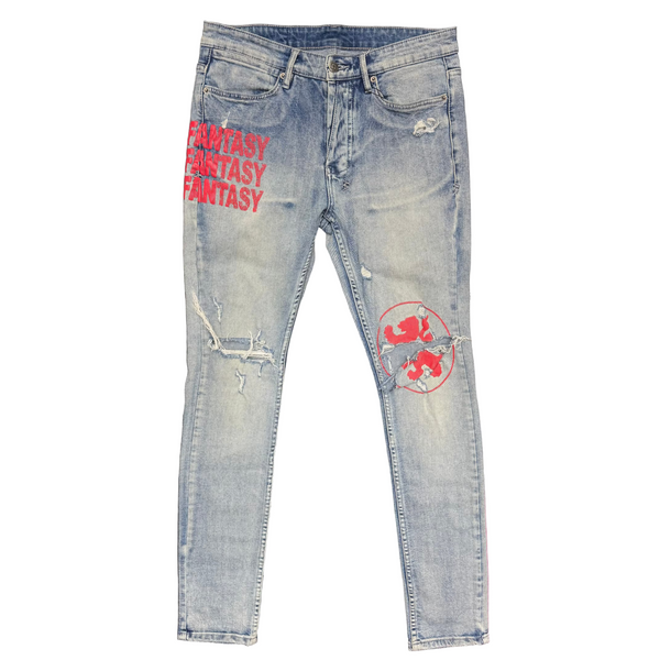 Ksubi Van Winkle Lion Trashed Jeans Denim Blue