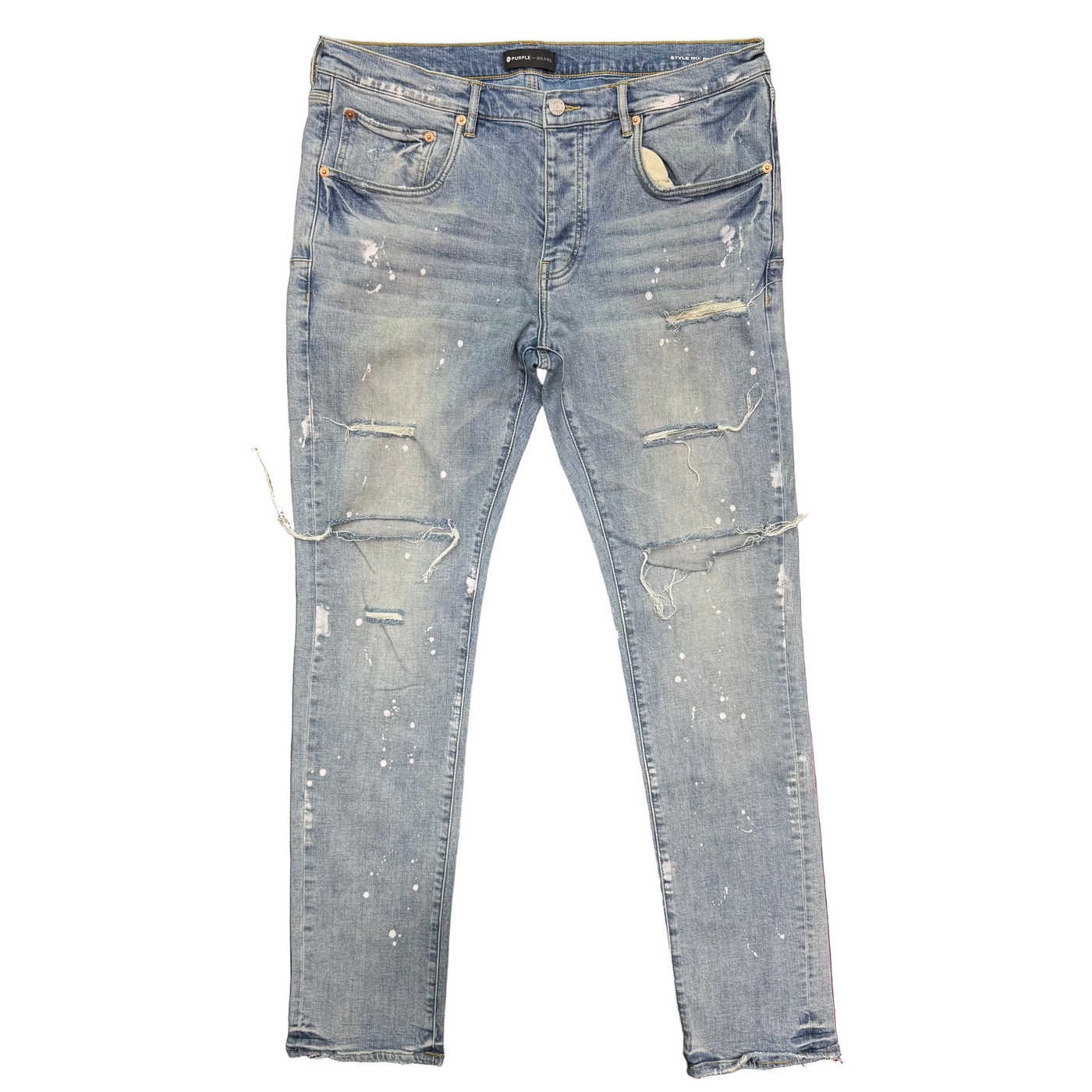 Purple Brand Paint Splatter Distressed Jeans Blue